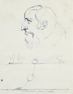 Perfil de un hombre barbudo y diseño para el cable atlántico, 1842 de Samuel Finley Breese Morse